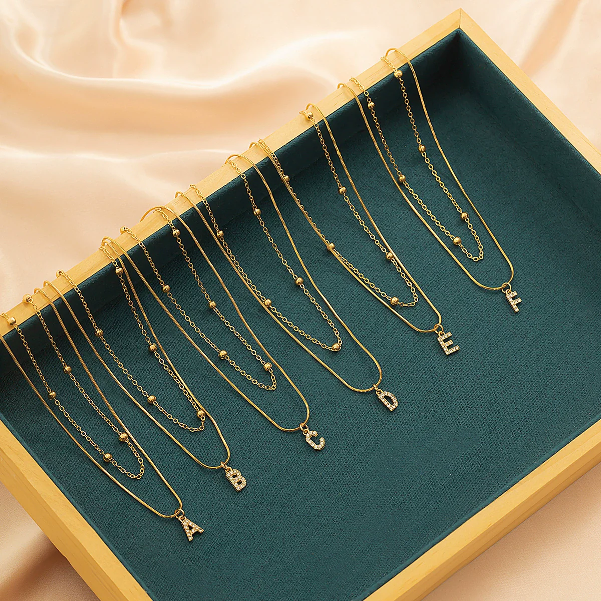 Women's Alloy Double Layer Snake Bone Necklace With Diamond And English Letter Pendant - Image 4