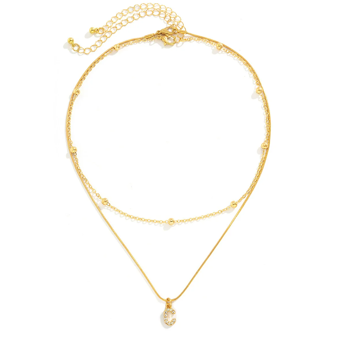 Women's Alloy Double Layer Snake Bone Necklace With Diamond And English Letter Pendant - Image 5