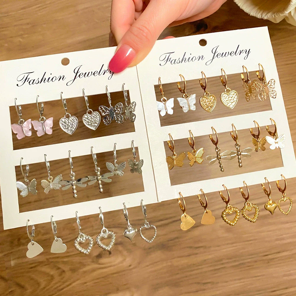 Women's Alloy Fashion Popular Butterfly Love Heart Earrings Jewelry With Electroplating