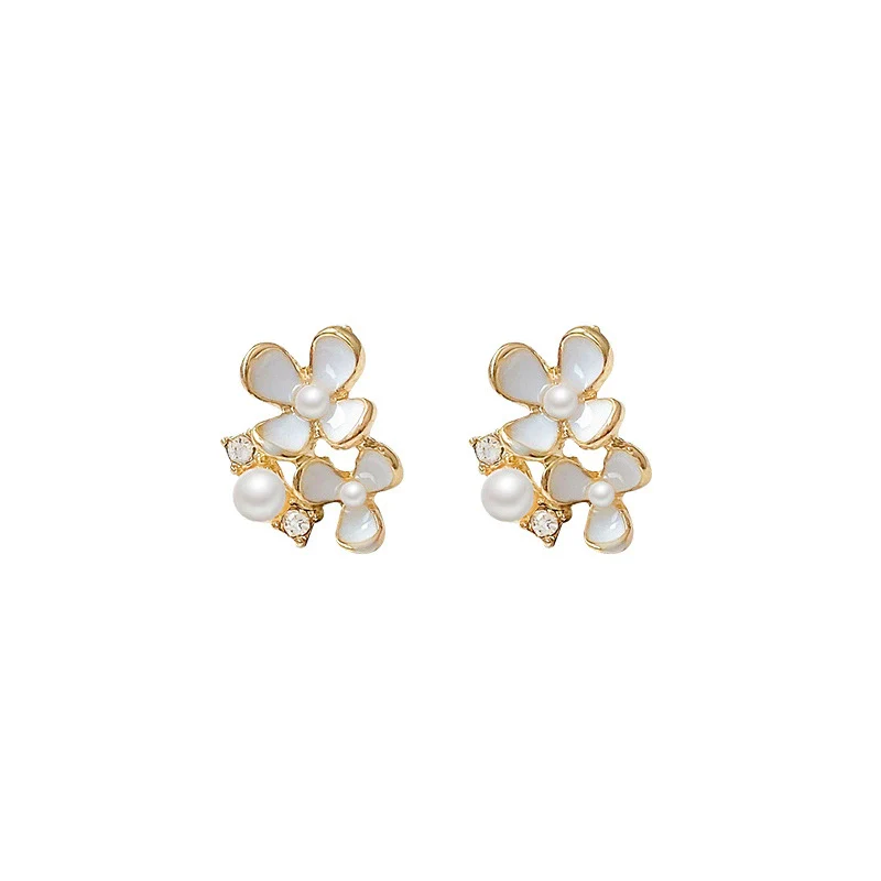 Women's Alloy Flower Electroplated Earrings With Pearl And Diamond Accents - Image 5