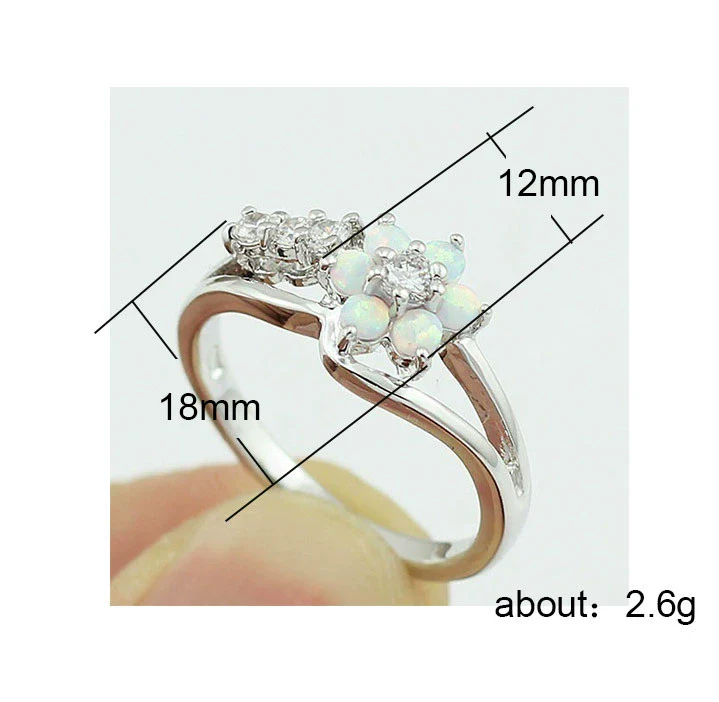 Women's Alloy Flower Ring With Faux Opal And Zircon Design - Image 5