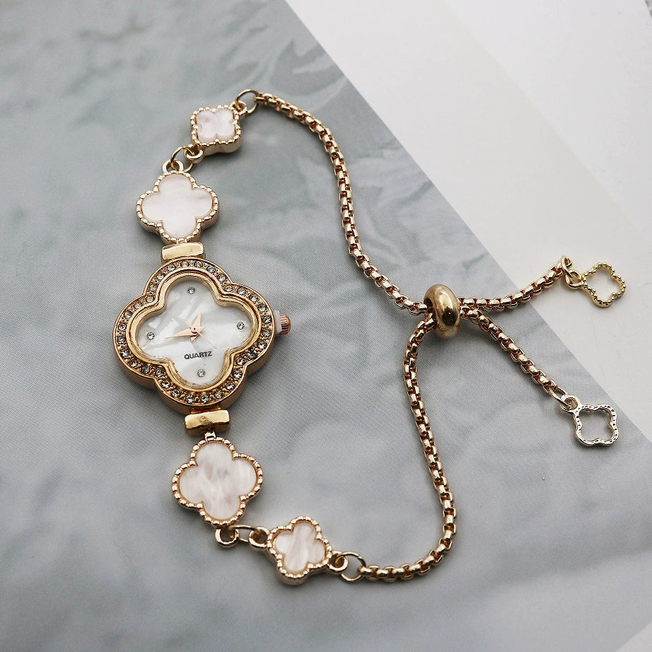 Women's Alloy Fourleaf Clover Shaped Diamondencrusted Casual Watch - Image 11