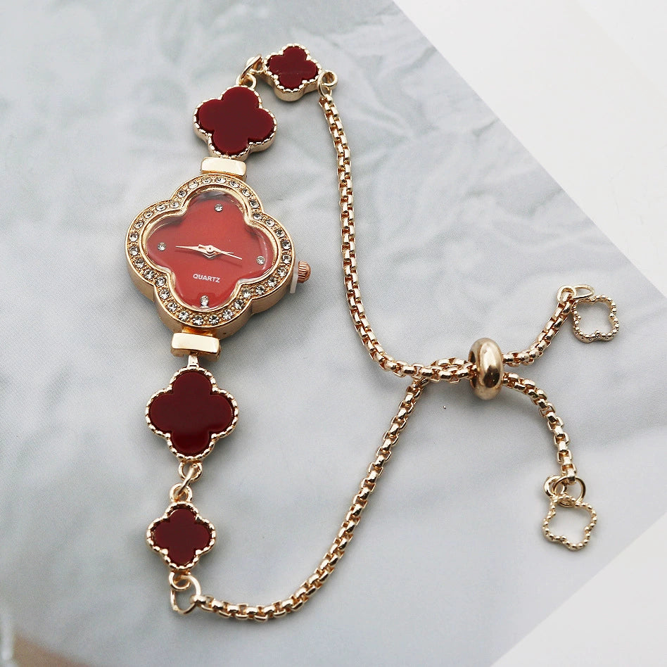 Women's Alloy Fourleaf Clover Shaped Diamondencrusted Casual Watch - Image 12