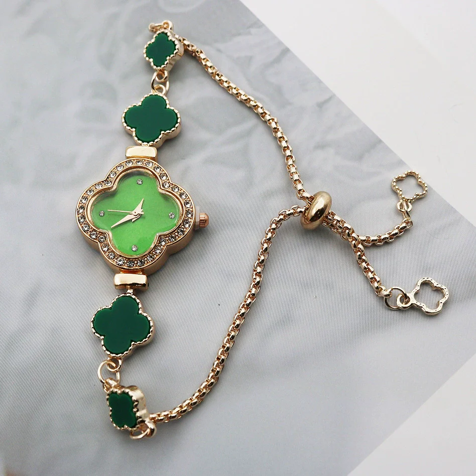Women's Alloy Fourleaf Clover Shaped Diamondencrusted Casual Watch - Image 13