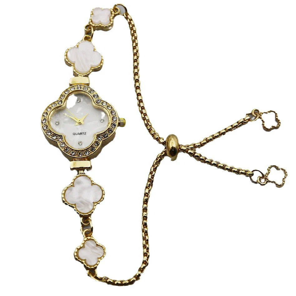 Women's Alloy Fourleaf Clover Shaped Diamondencrusted Casual Watch - Image 5