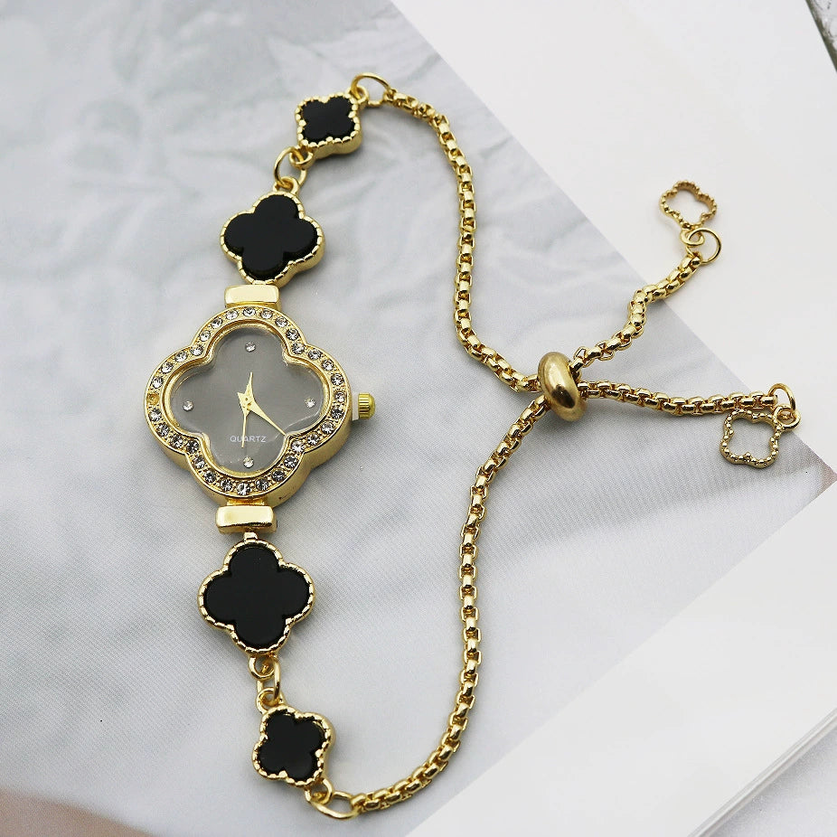 Women's Alloy Fourleaf Clover Shaped Diamondencrusted Casual Watch - Image 6