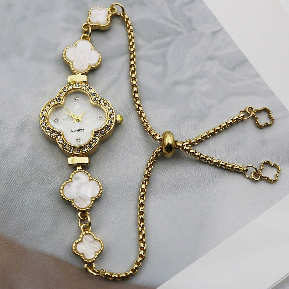 Women's Alloy Fourleaf Clover Shaped Diamondencrusted Casual Watch - Image 7