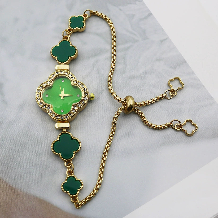 Women's Alloy Fourleaf Clover Shaped Diamondencrusted Casual Watch - Image 8