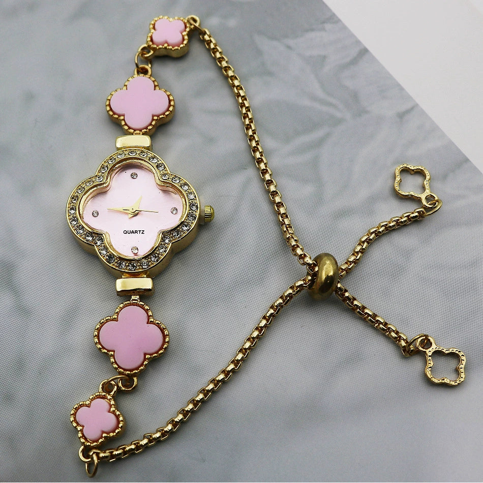 Women's Alloy Fourleaf Clover Shaped Diamondencrusted Casual Watch - Image 9