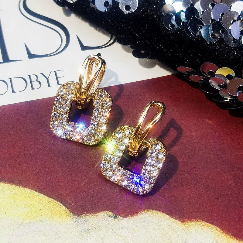 Women's Alloy Geometric Full Diamond Electroplated Earrings - Image 2