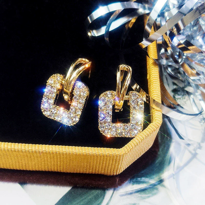 Women's Alloy Geometric Full Diamond Electroplated Earrings - Image 6