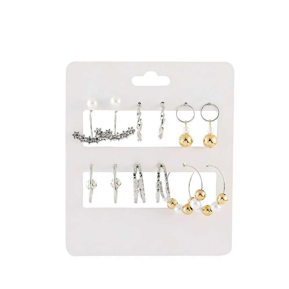 Women's Alloy Geometric Heart Metal Stud Earrings Set With Diamond And Oil Pearl Butterfly Lock Love Design - Image 18