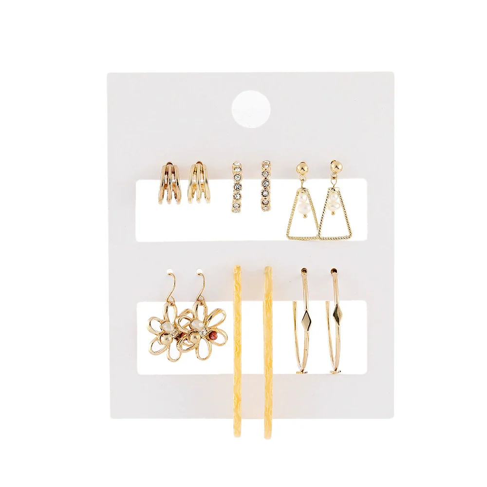 Women's Alloy Geometric Heart Metal Stud Earrings Set With Diamond And Oil Pearl Butterfly Lock Love Design - Image 20