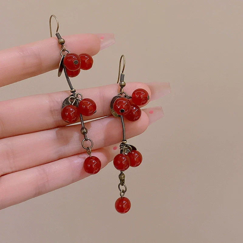 Women's Alloy Geometric Red Fruit Long Tassel Electroplated Earrings - Image 2