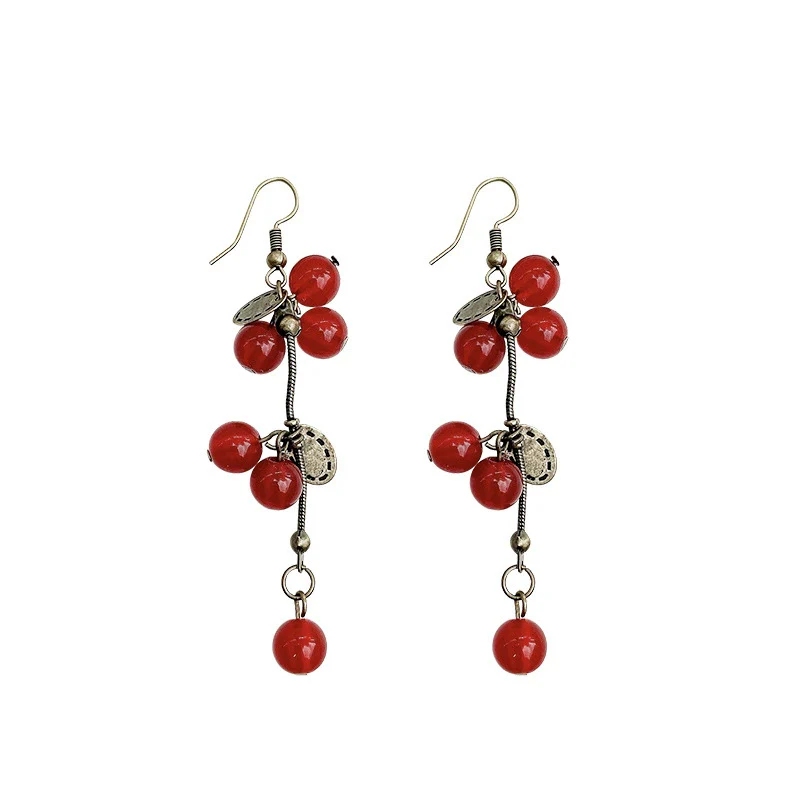 Women's Alloy Geometric Red Fruit Long Tassel Electroplated Earrings - Image 5