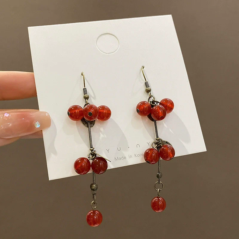 Women's Alloy Geometric Red Fruit Long Tassel Electroplated Earrings - Image 6