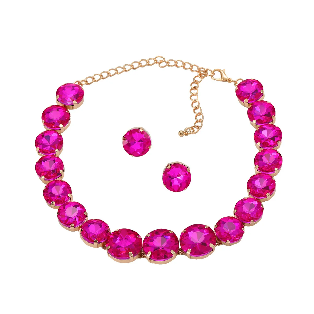 Women's Alloy Geometric Round Glass Diamond Earrings And Necklace Combination Set - Image 8