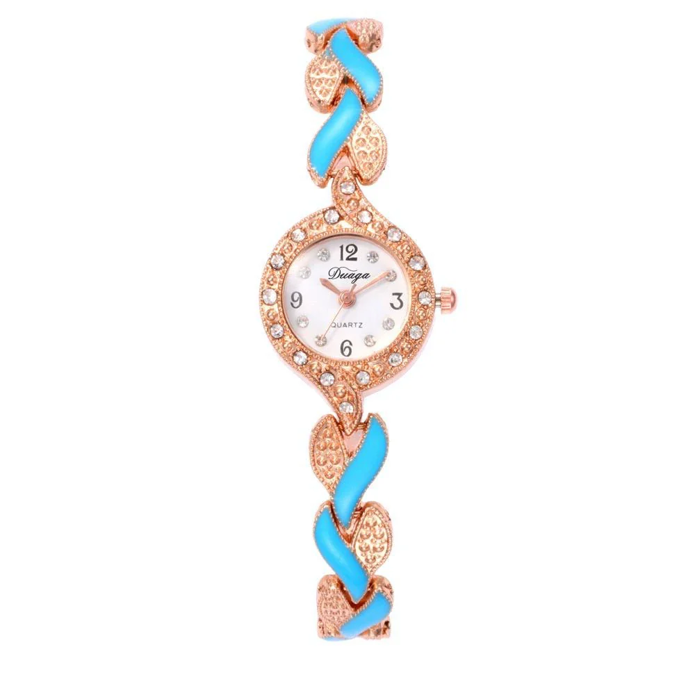 Women's Alloy Leaf Bracelet Quartz Watch Round Dial Stainless Steel Buckle Fashionable Style - Image 5