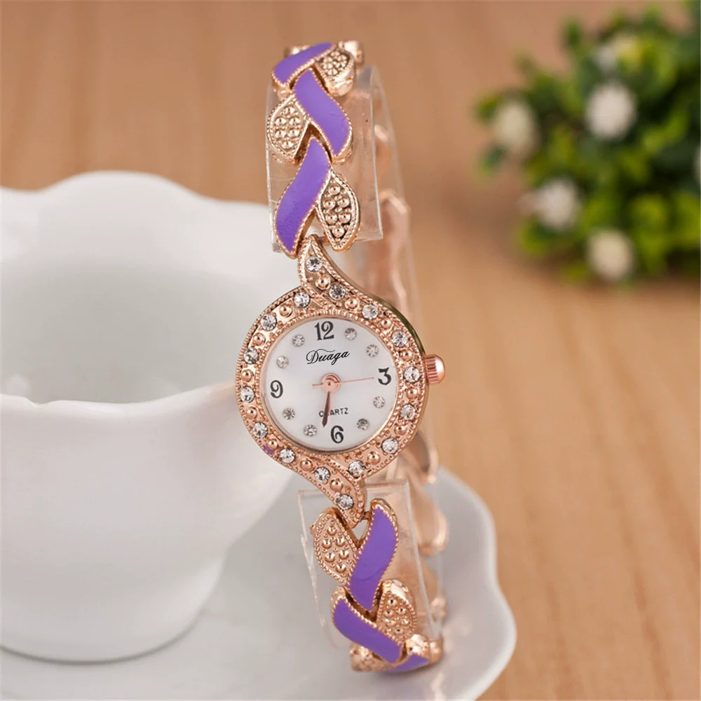 Women's Alloy Leaf Bracelet Quartz Watch Round Dial Stainless Steel Buckle Fashionable Style - Image 7