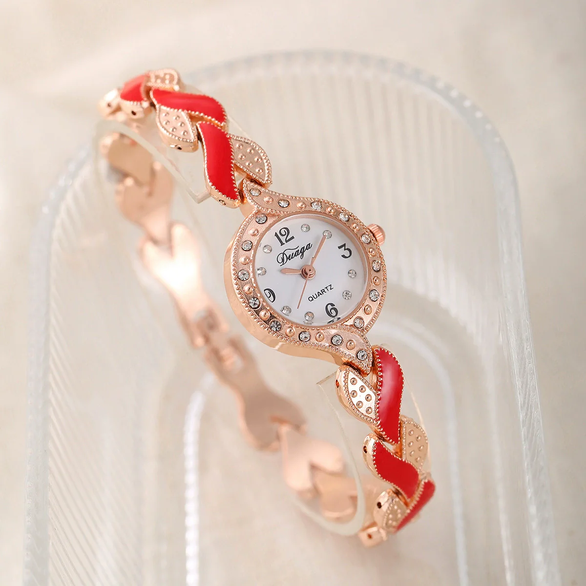Women's Alloy Leaf Pendant Bracelet Quartz Watch Jewelry Set With Round Dial And Stainless Steel Buckle - Image 9