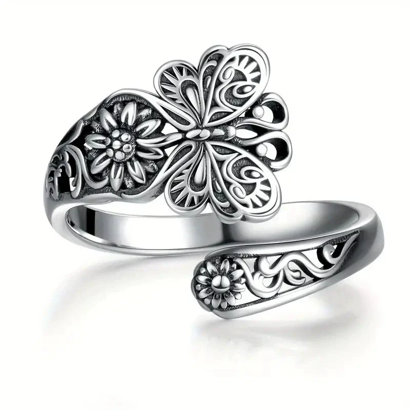 Women's Alloy Open Adjustable Ring With Butterfly Relief Animal Zodiac And Flower Geometric Patterns Electroplated
