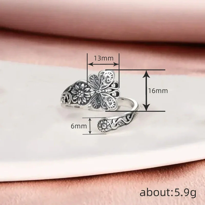 Women's Alloy Open Adjustable Ring With Butterfly Relief Animal Zodiac And Flower Geometric Patterns Electroplated - Image 4
