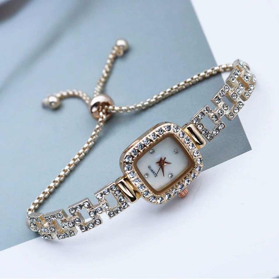 Women's Alloy Quartz Square And Round Bracelet Watch With Diamondencrusted And Fashionable Style - Image 7