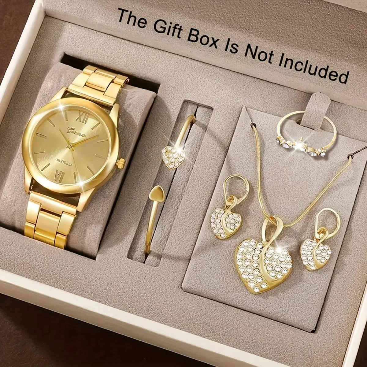 Women's Alloy Quartz Watch And Jewelry Set With Heartshaped And Round Design Casual Style - Image 3