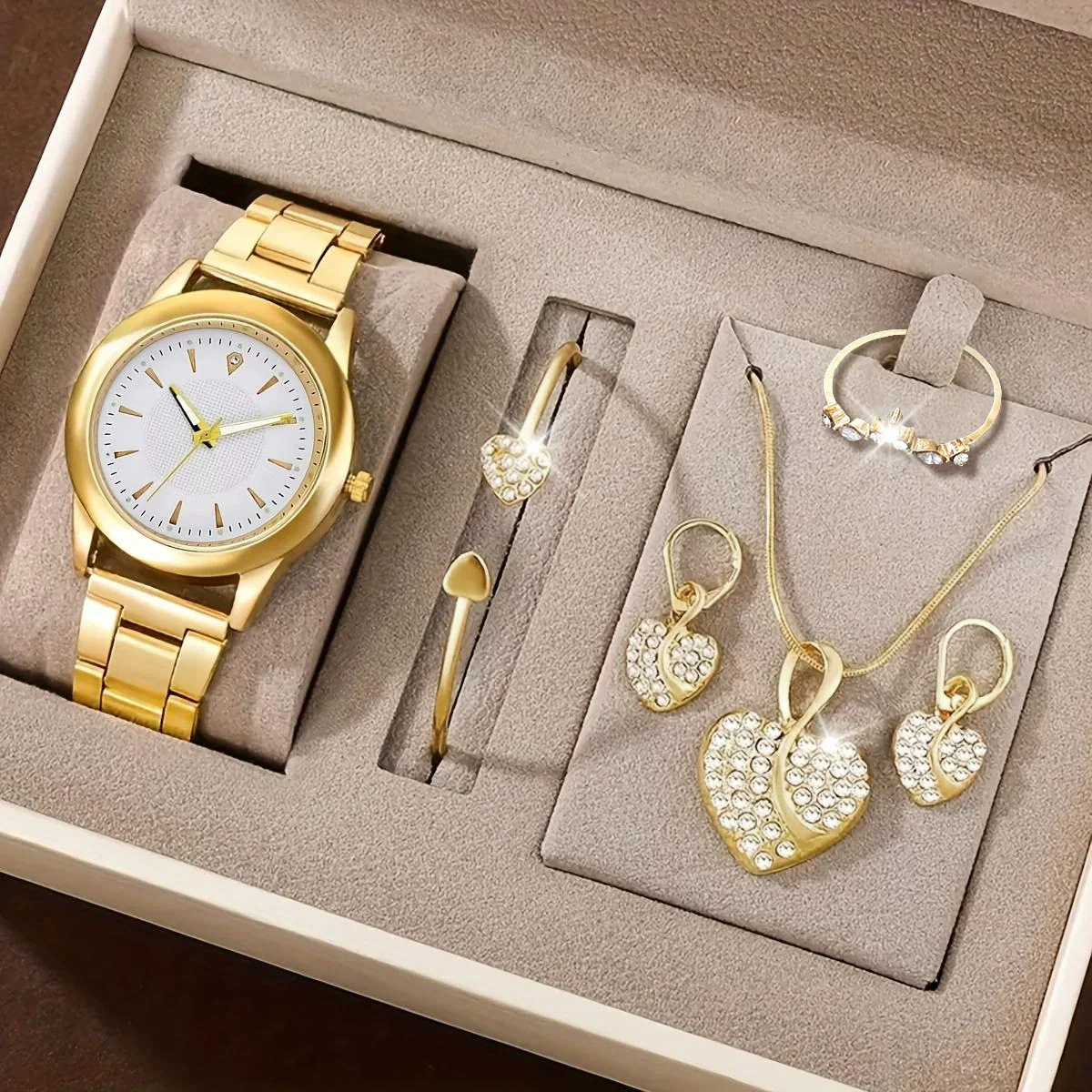 Women's Alloy Quartz Watch And Jewelry Set With Heartshaped And Round Design Casual Style - Image 4