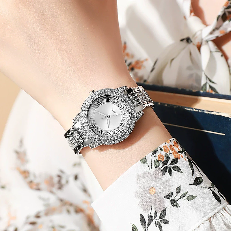 Women's Alloy Roman Pattern Round Dial Quartz Watch Set - Image 2