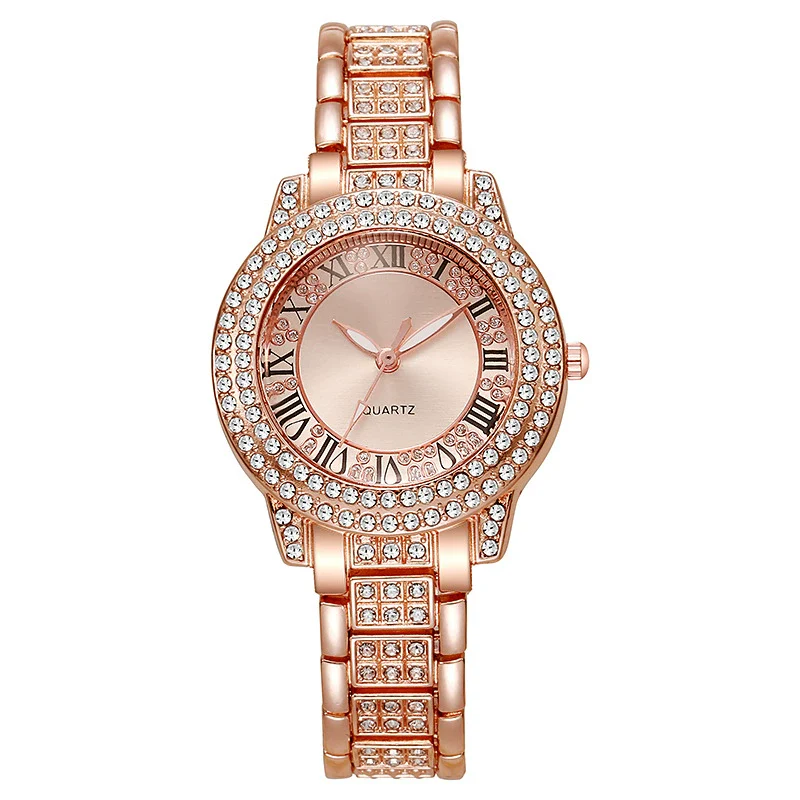 Women's Alloy Roman Pattern Round Dial Quartz Watch Set - Image 8