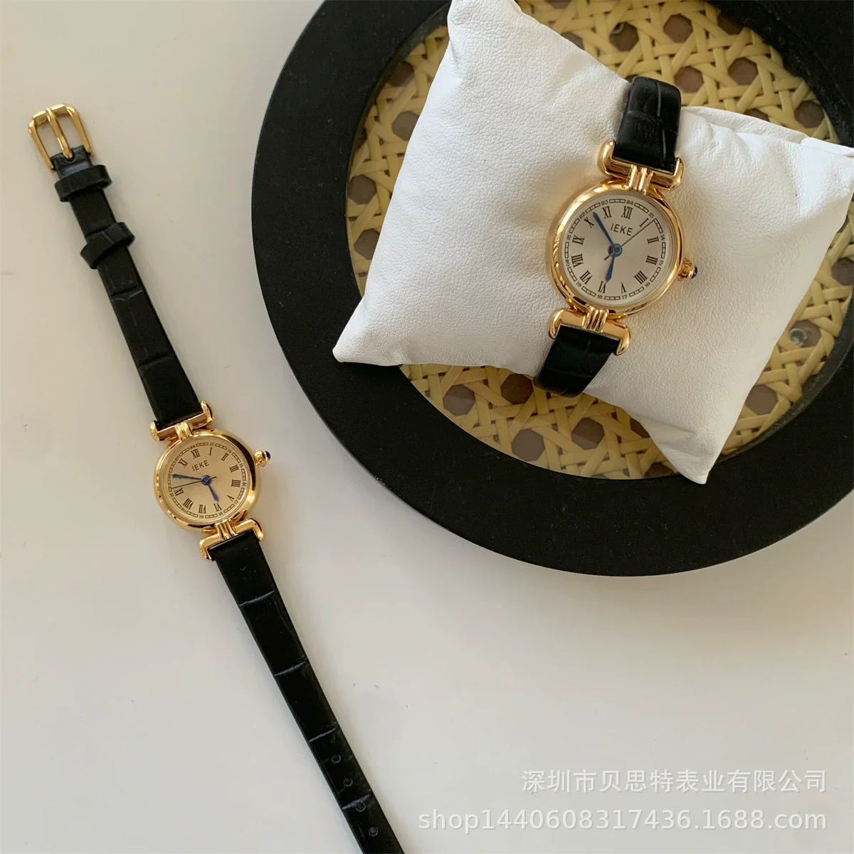 Women's Alloy Round Dial Mini Brown Watch With Printed Logo Pin Buckle Ordinary Glass Mirror Pointer Display Retro Style - Image 5