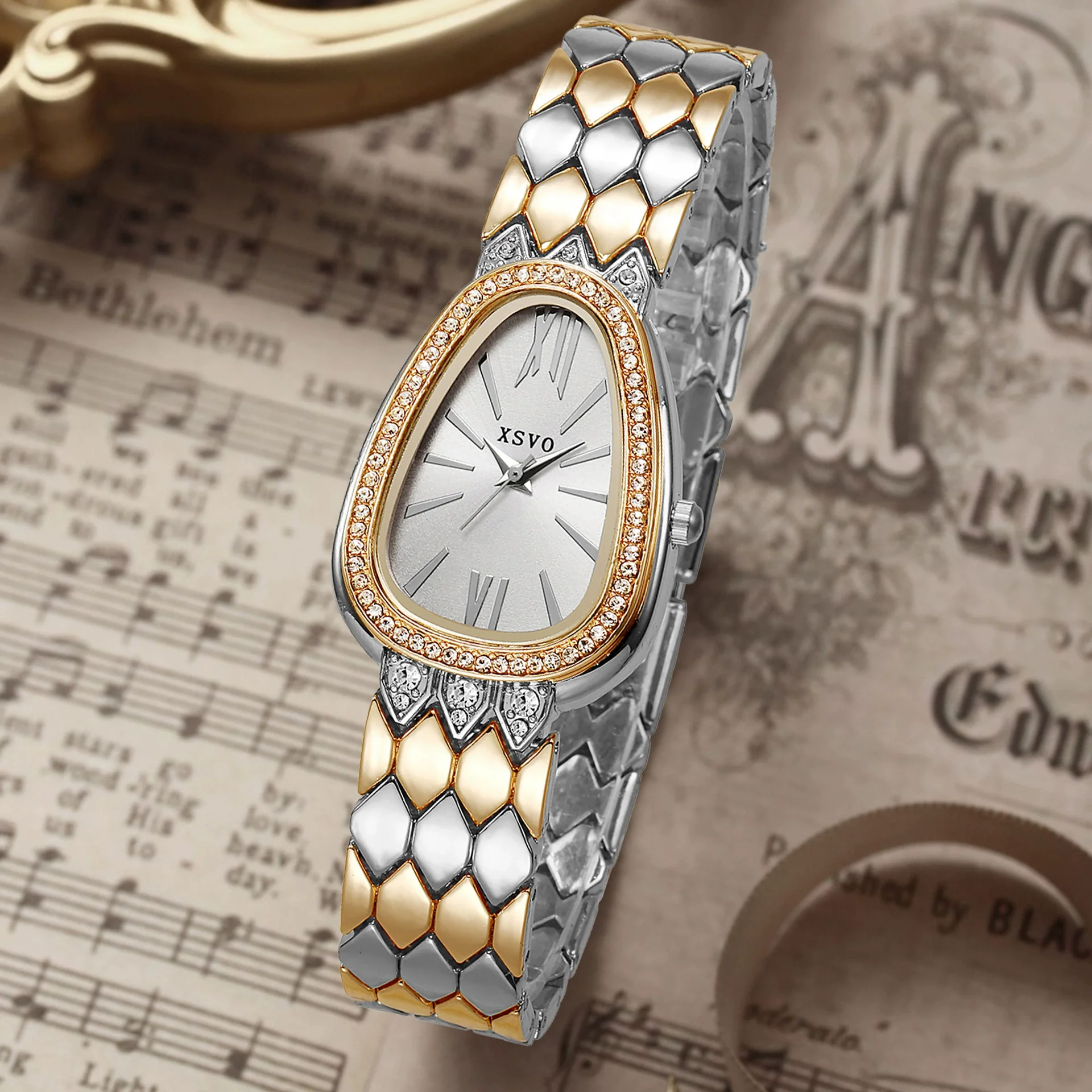 Women's Alloy Serpentine Watch Bracelet With Diamond Inlay And Stainless Steel Single Folding Buckle - Image 8