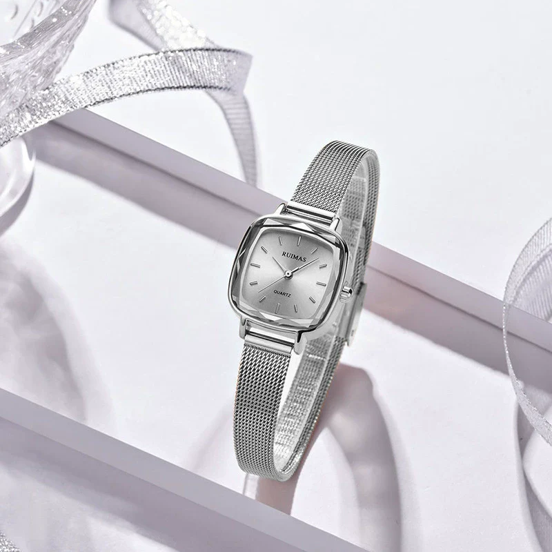 Women's Alloy Shell And Mesh Belt Square Retro Fashion Light Luxury Quartz Watch - Image 4