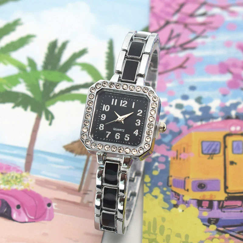 Women's Alloy Square Diamondencrusted Oildropping Bracelet Watch Casual Style - Image 3