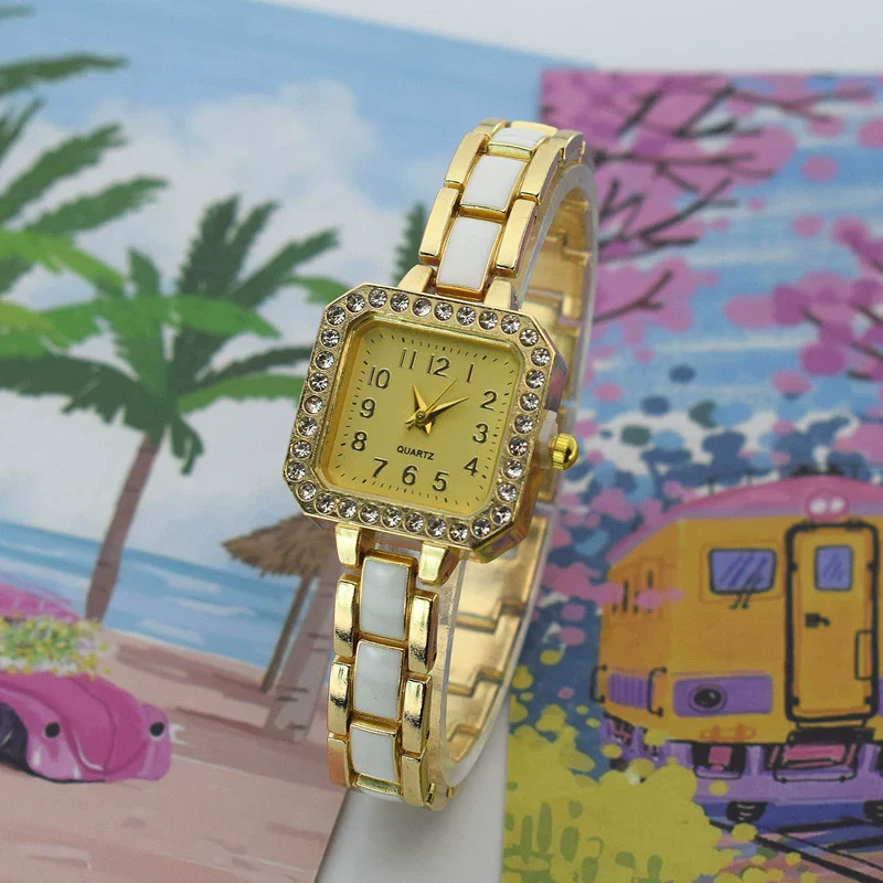Women's Alloy Square Diamondencrusted Oildropping Bracelet Watch Casual Style - Image 4