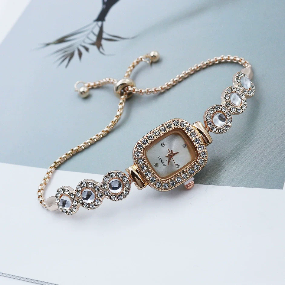 Women's Alloy Square Quartz Bracelet Watch Fashion Diamondencrusted