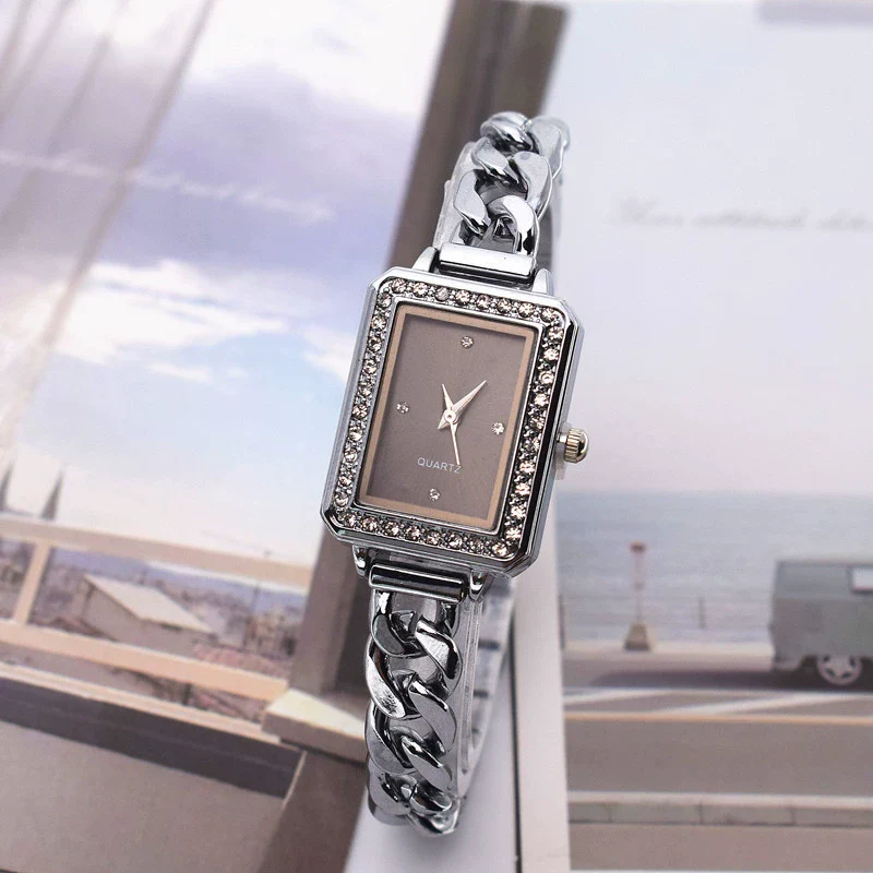 Women's Alloy Square Rhinestone Bracelet Quartz Watch Leisure Style - Image 10