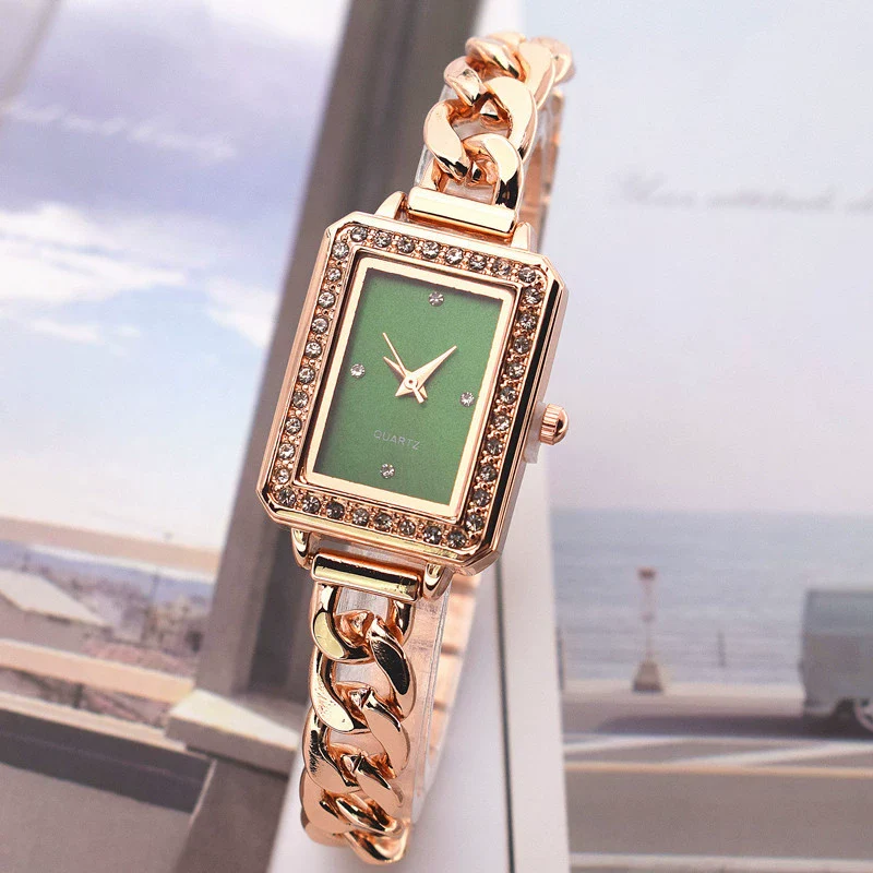 Women's Alloy Square Rhinestone Bracelet Quartz Watch Leisure Style - Image 11