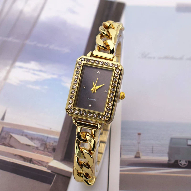 Women's Alloy Square Rhinestone Bracelet Quartz Watch Leisure Style - Image 6