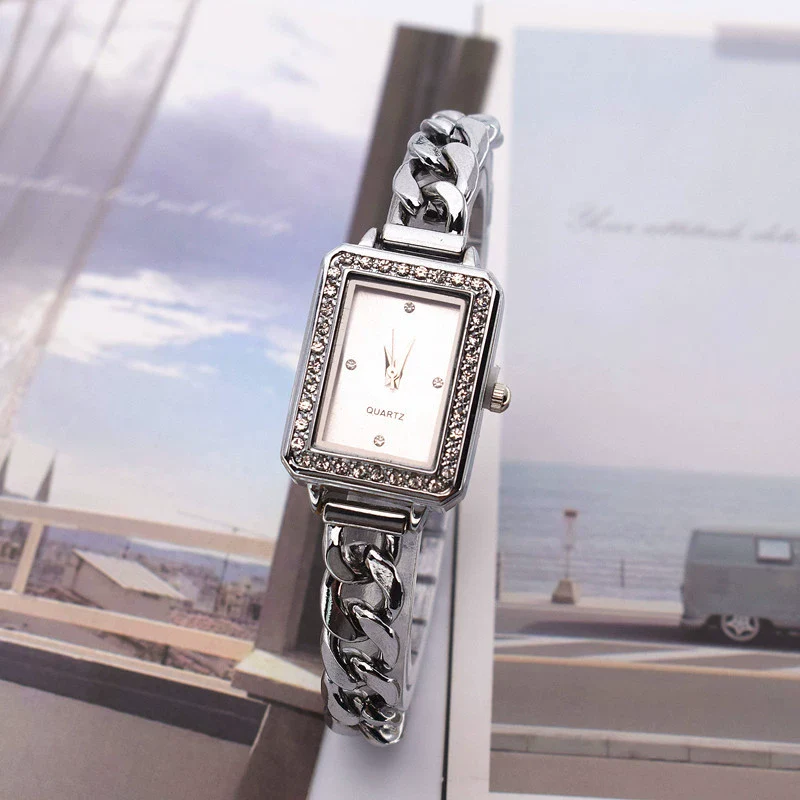 Women's Alloy Square Rhinestone Bracelet Quartz Watch Leisure Style - Image 9