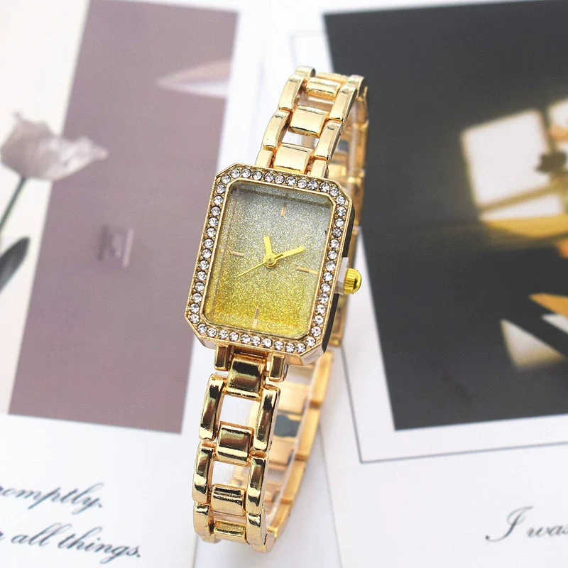 Women's Alloy Square Rhinestone Bracelet Quartz Watch Leisure Style