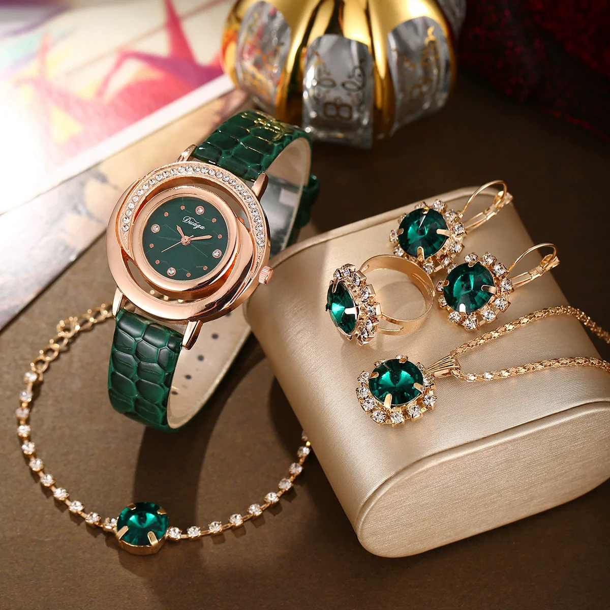 Women's Alloy Stainless Steel Imitation Leather Diamond Snake Pattern Quartz Belt Watch Jewelry Set - Image 3