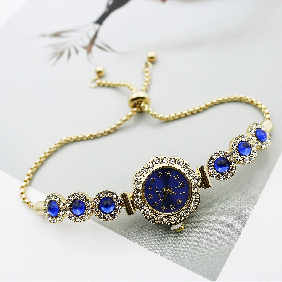 Women's Alloy Stainless Steel Luxury Elegant Fashion Quartz Watch With Chalcedony Bracelet And Pull Rope Free Adjustment - Image 12