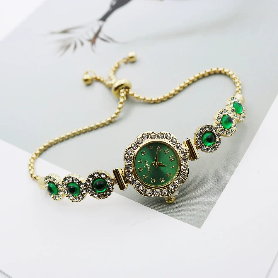 Women's Alloy Stainless Steel Luxury Elegant Fashion Quartz Watch With Chalcedony Bracelet And Pull Rope Free Adjustment - Image 13