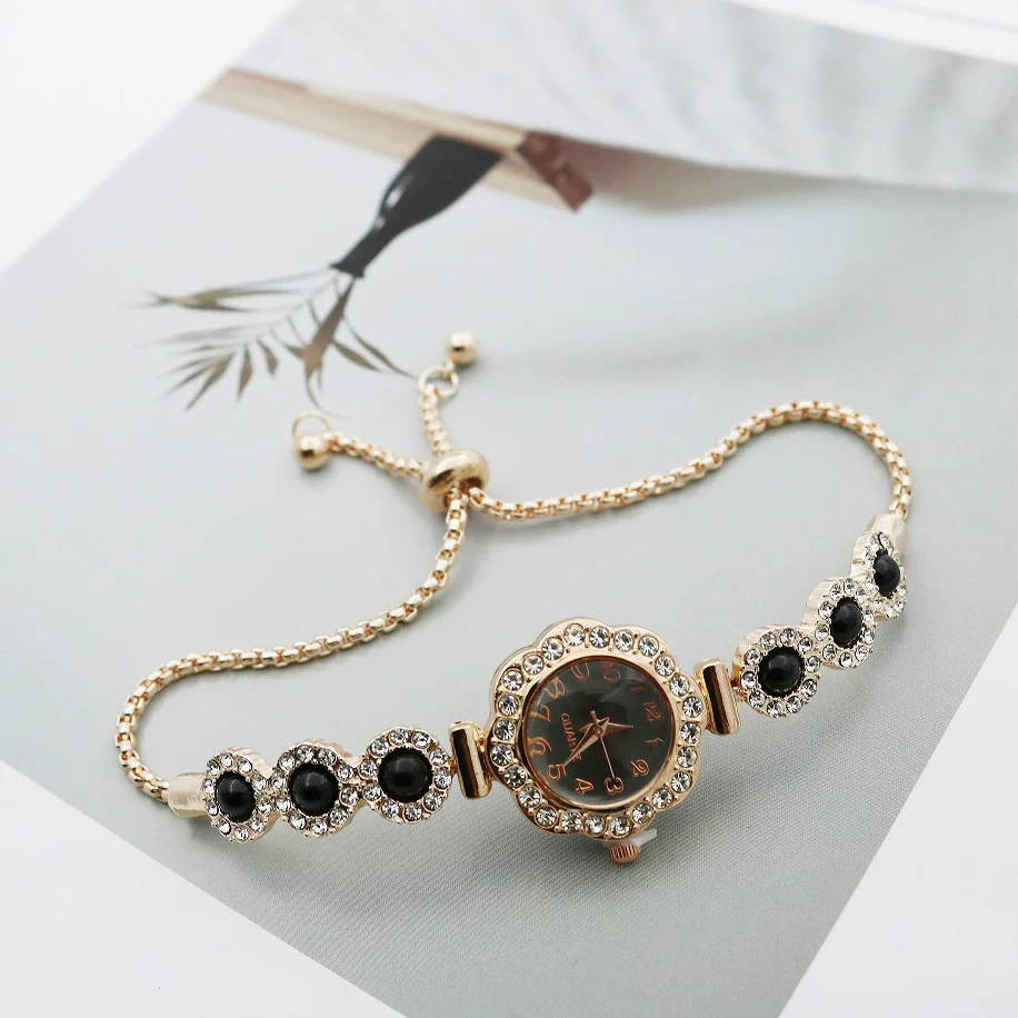 Women's Alloy Stainless Steel Luxury Elegant Fashion Quartz Watch With Chalcedony Bracelet And Pull Rope Free Adjustment - Image 7