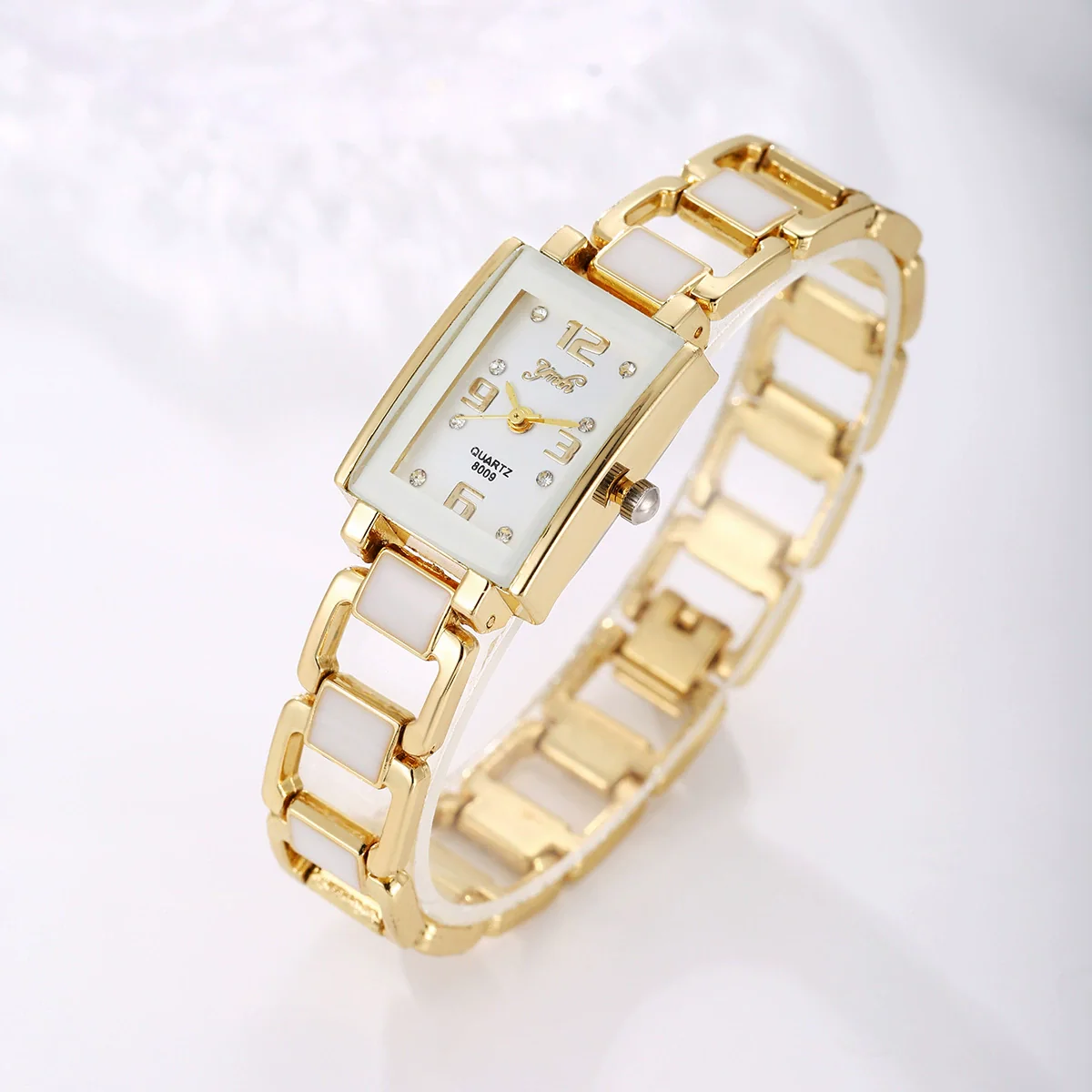 Women's Alloy Stainless Steel Ordinary Glass Mirror Rectangle Dial Quartz Bracelet Watch - Image 2