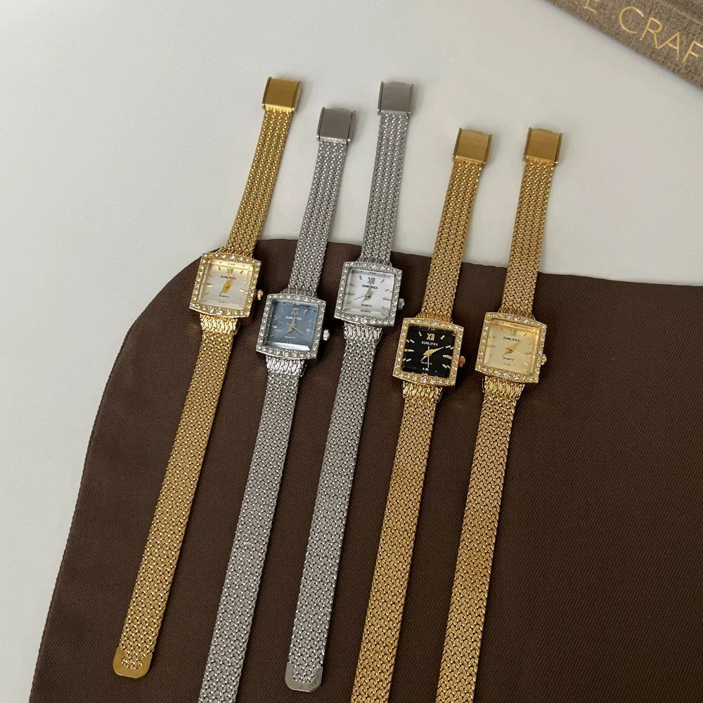 Women's Alloy Stainless Steel Square Dial Retro Luxury Watch - Image 5