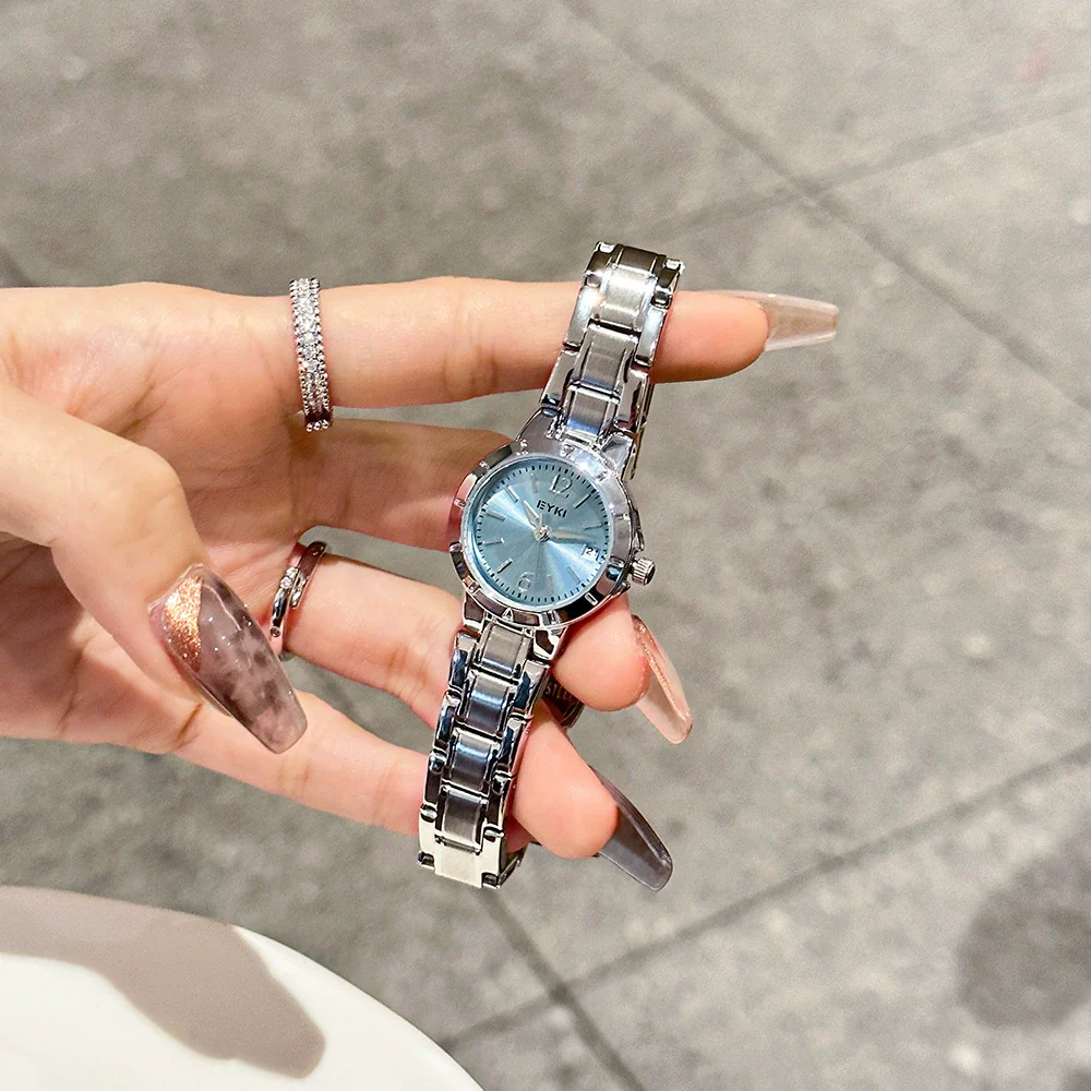 Women's Alloy Steel Belt Quartz Watch With Round Dial And Butterfly Double Snap Button Leisure Style - Image 2