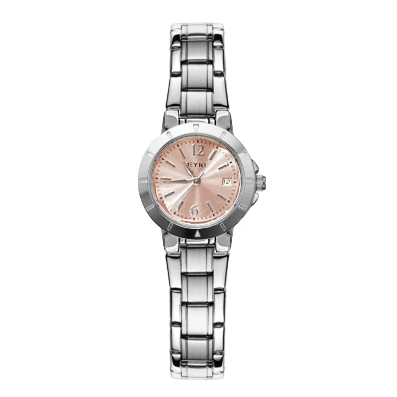 Women's Alloy Steel Belt Quartz Watch With Round Dial And Butterfly Double Snap Button Leisure Style - Image 7